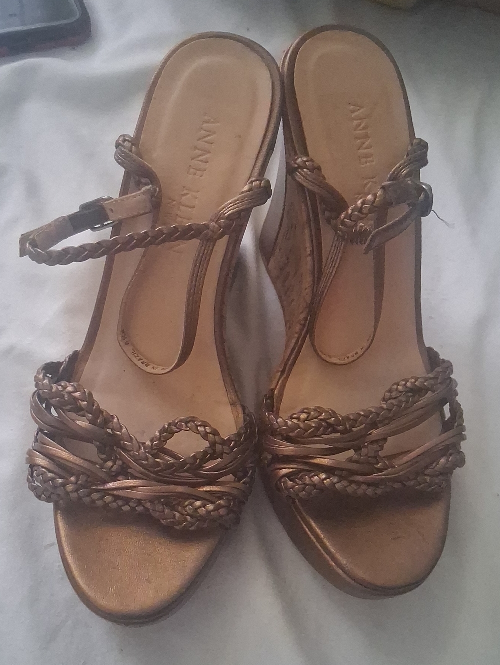 Anne Klein New York Metallic Bronze Braided Wedge Sandals Size 6.5